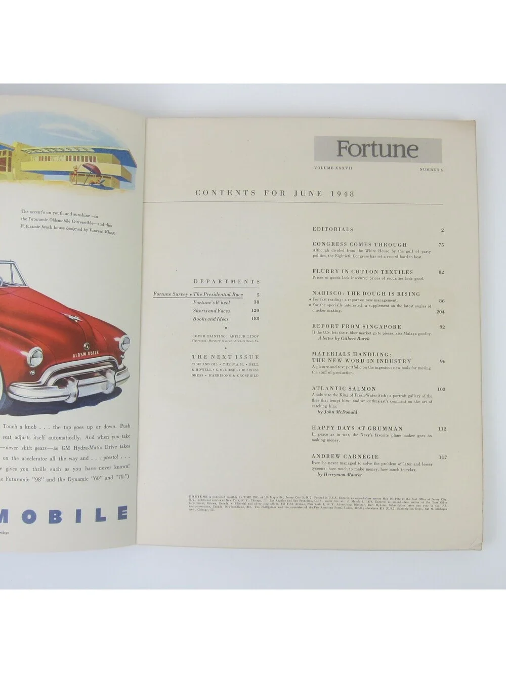 Vintage FORTUNE Magazine June 1948 Oldsmobile, Cadillac, Austin England Car Ads